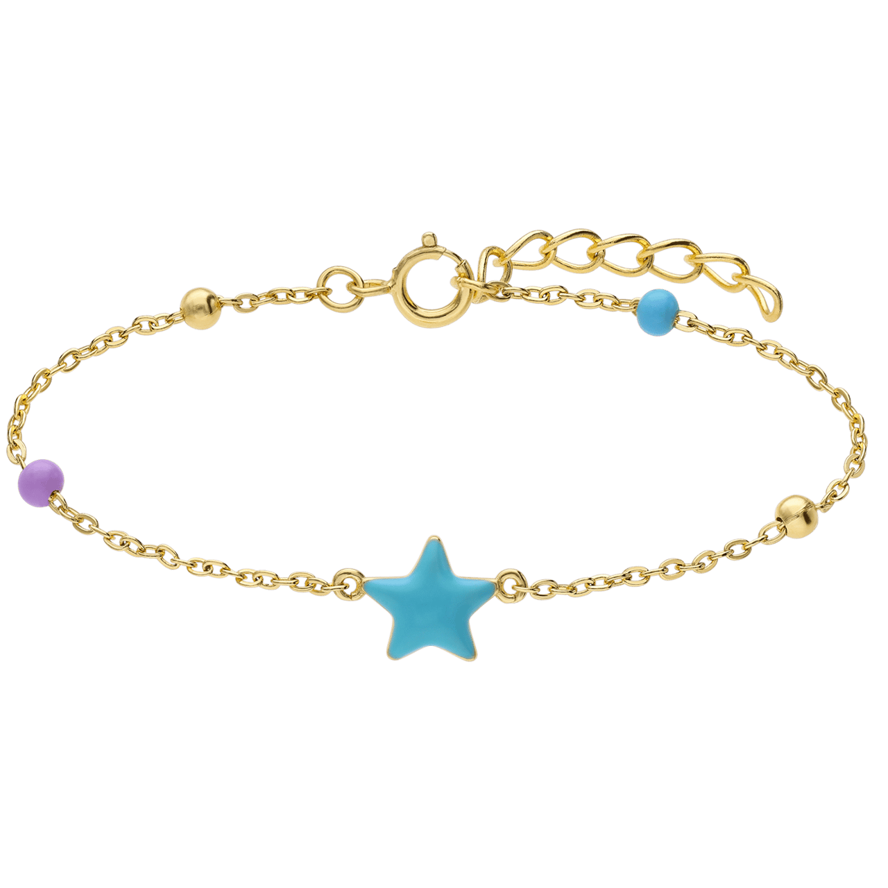Zilveren goldplated kinderbedelarmband met ster met emaille 