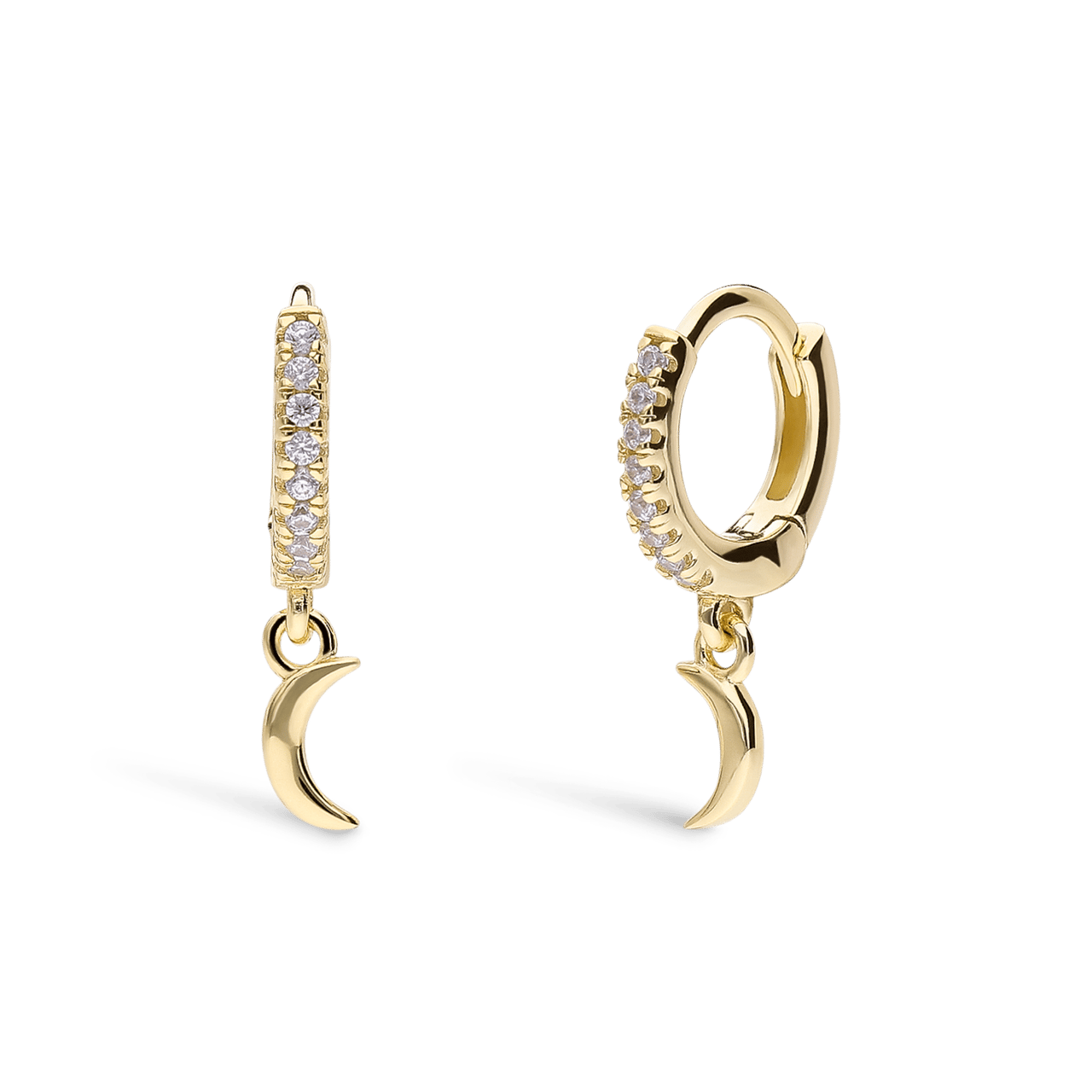 Zilveren goldplated kinderoorringen met hanger maan met zirkonia
