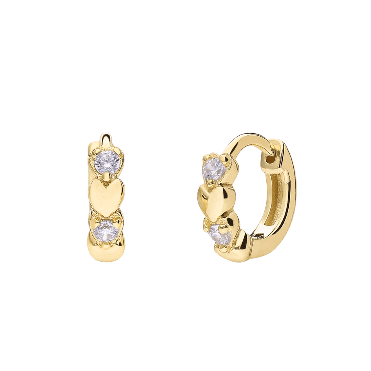 Zilveren goldplated oorringen hartjes zirkonia