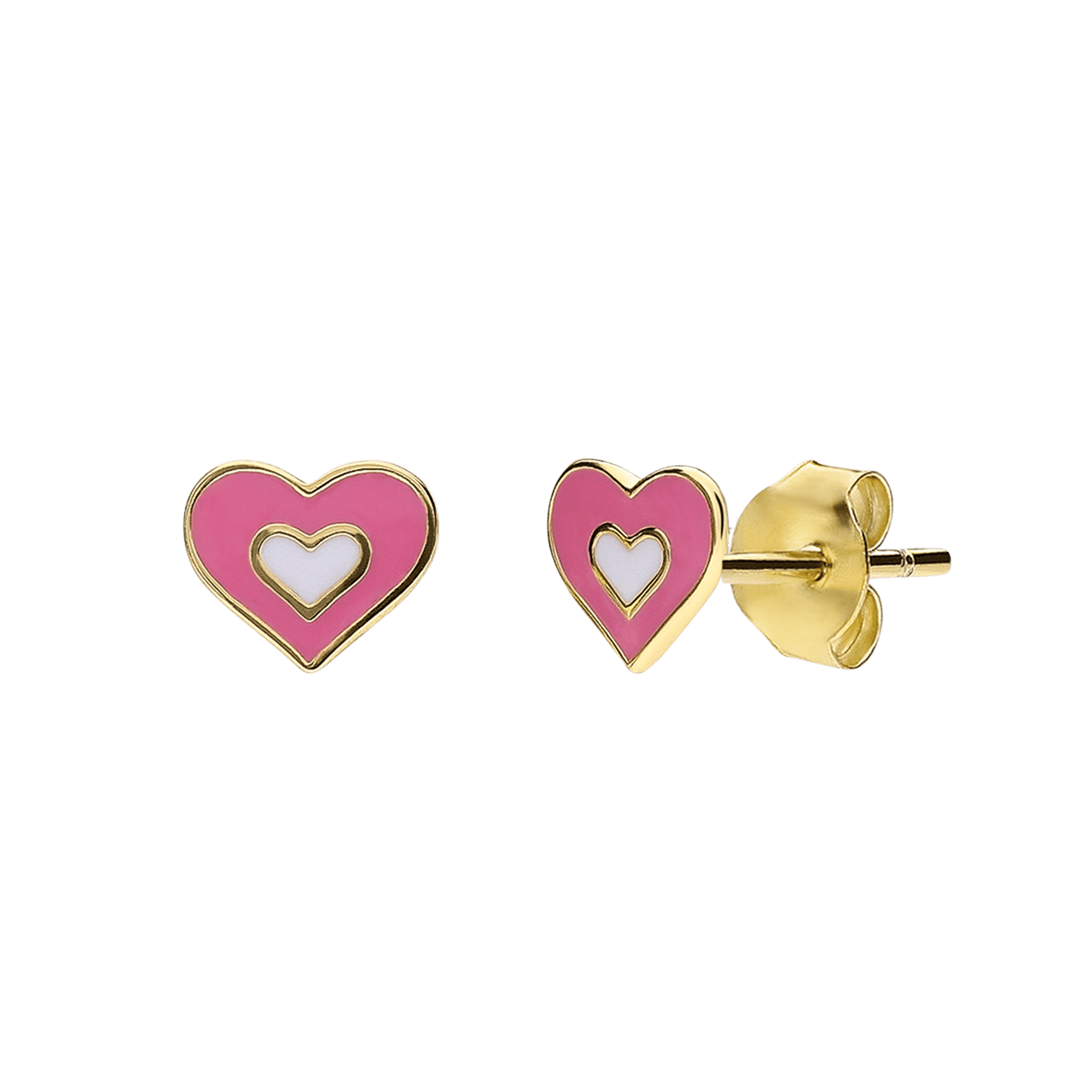 Zilveren goldplated oorknoppen hart emaille roze