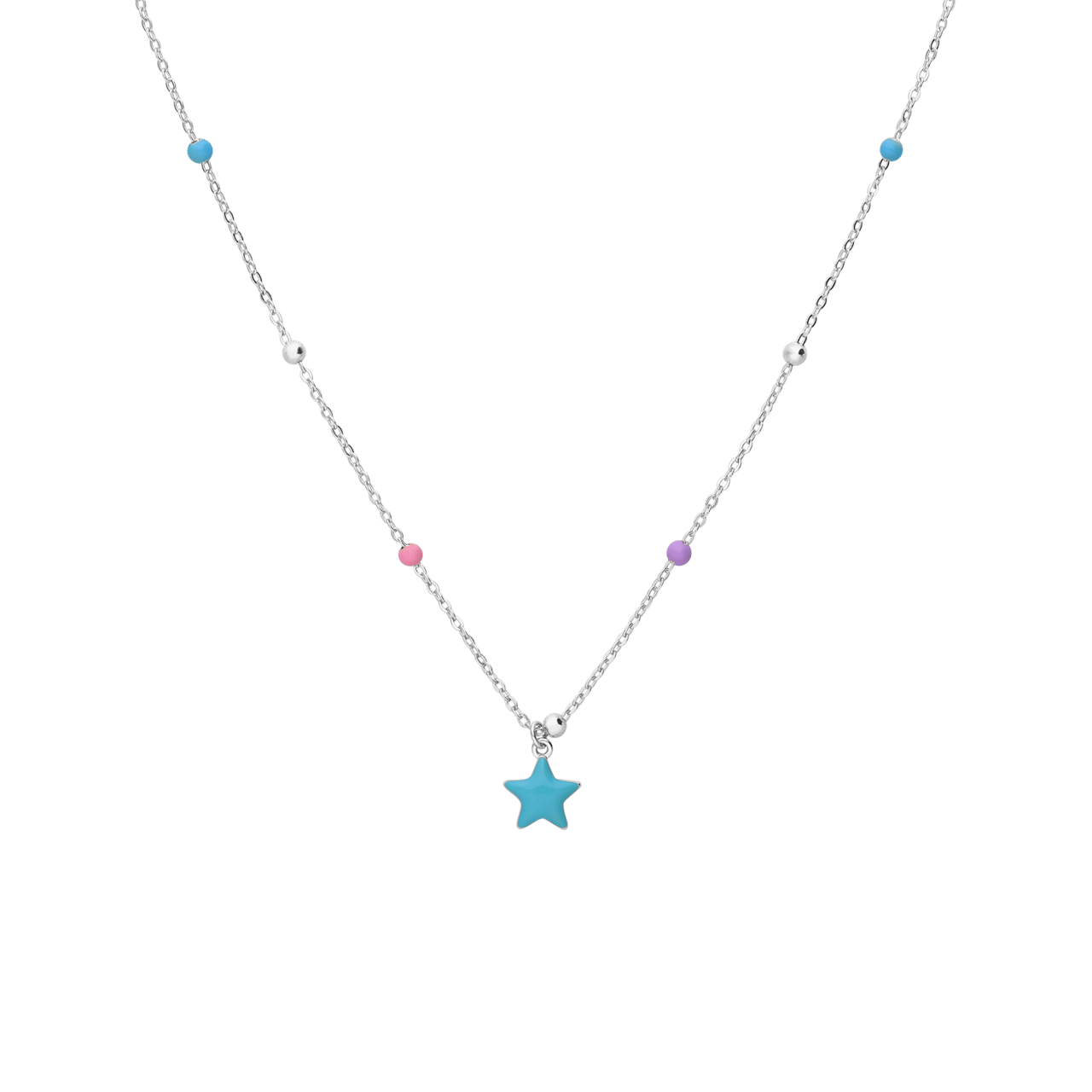 Zilveren goldplated ketting ster emaille blauw