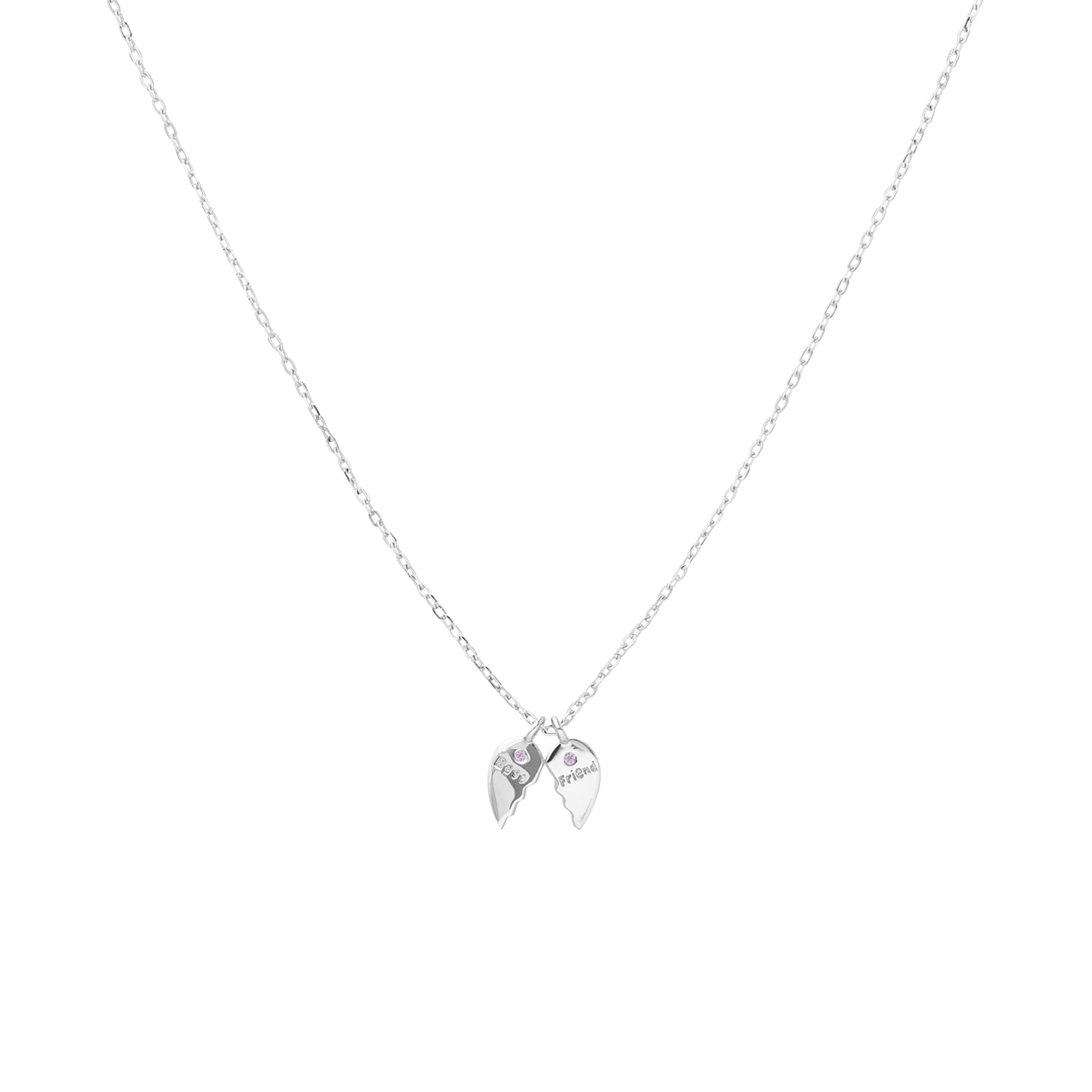 Halskette aus 925er Silber, gebrochenes Herz, BF, Zirkonia, Rosa