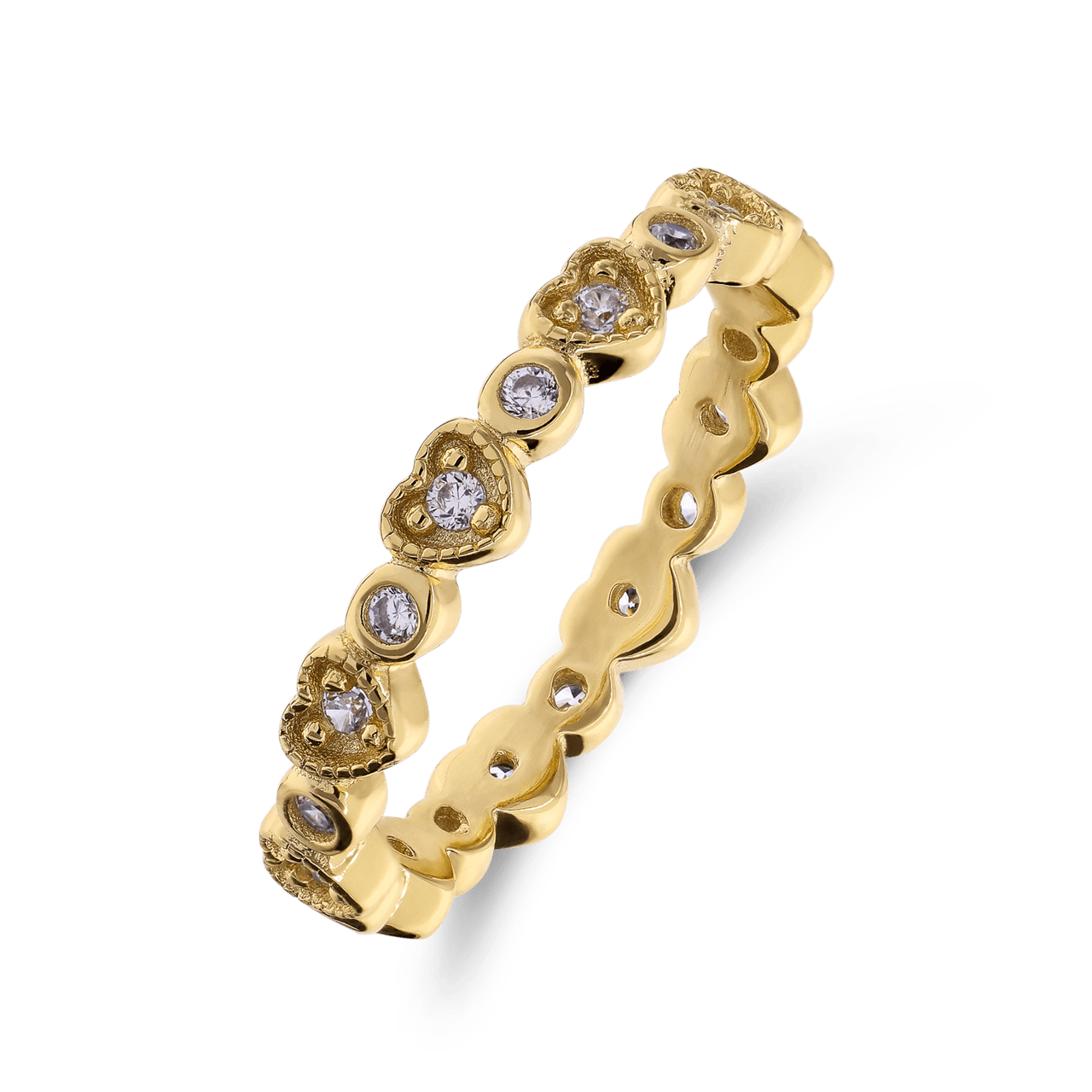 Ring aus 925er Silber, vergoldet, Herzen, Zirkonia