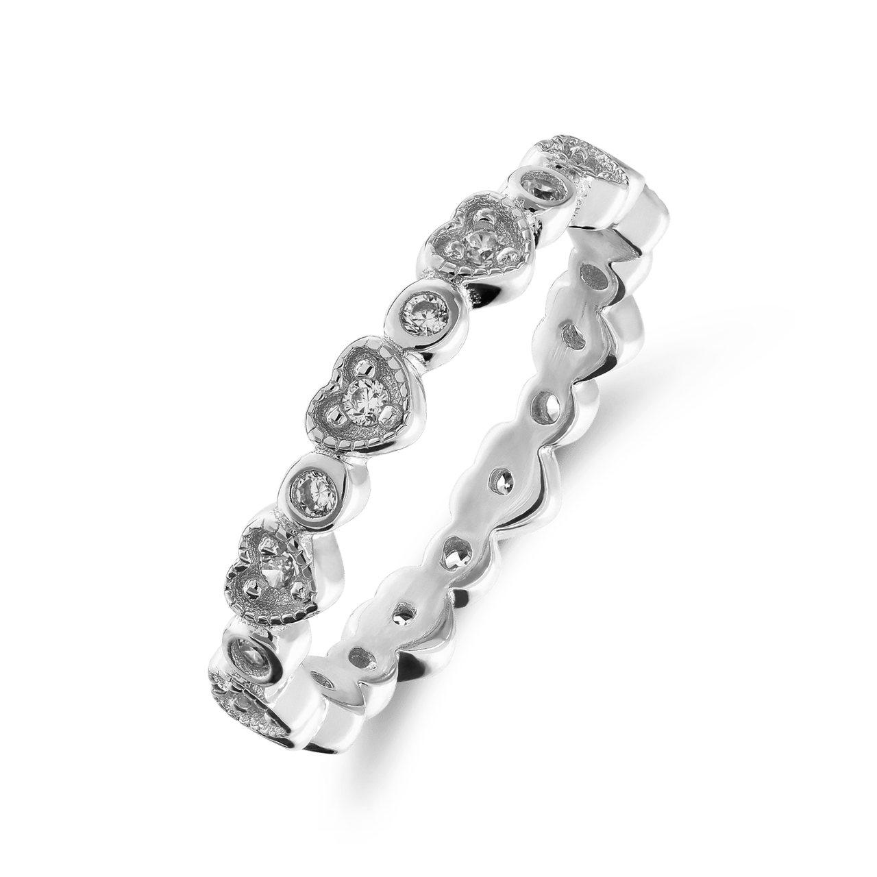 Ring aus 925er Silber, Herzen, Zirkonia