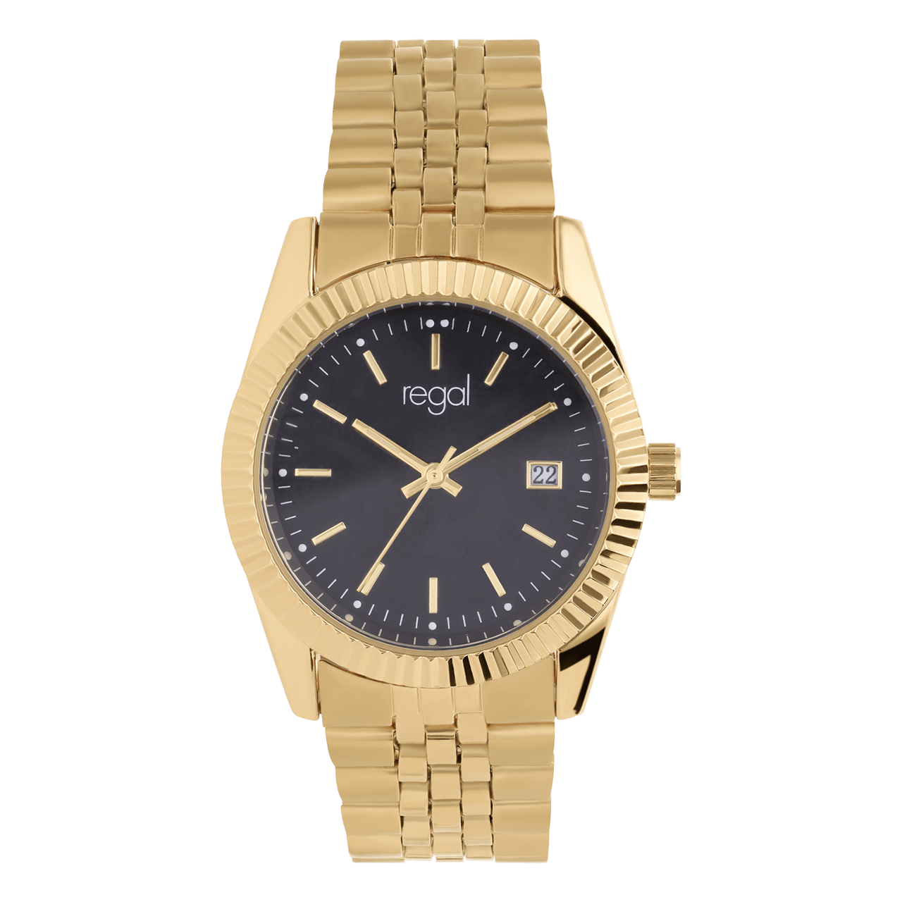 Regal Armbanduhr, Gold, mit schwarzem Zifferblatt