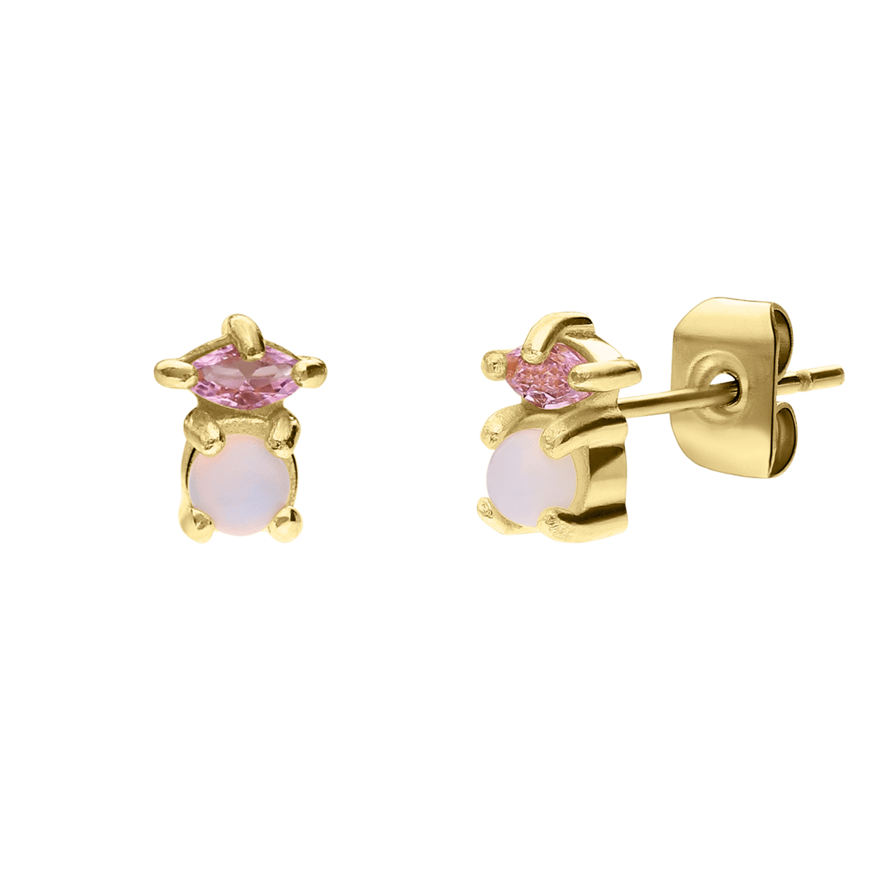 Stalen goldplated oorknoppen met zirkonia voor dames