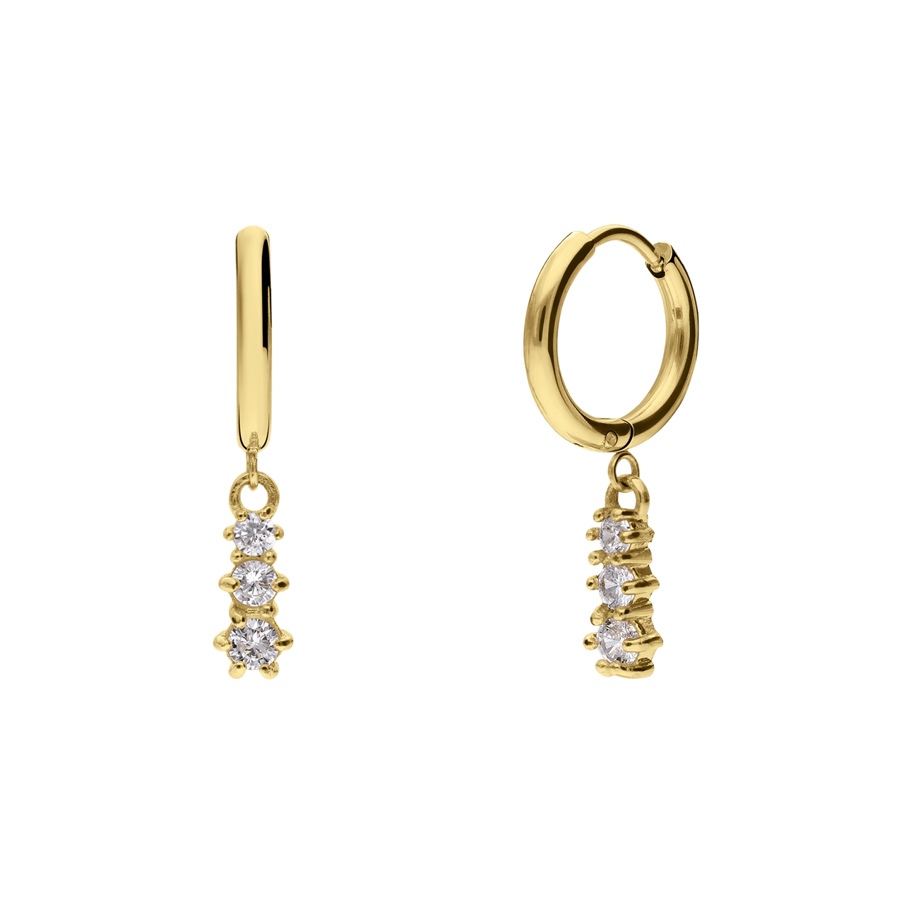 Stainless steel goldplated vintage oorbellen met wit zirkonia