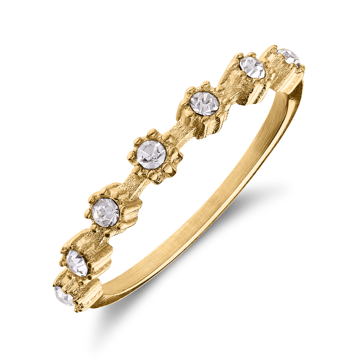 Stalen goldplated vintage ring met wit zirkonia