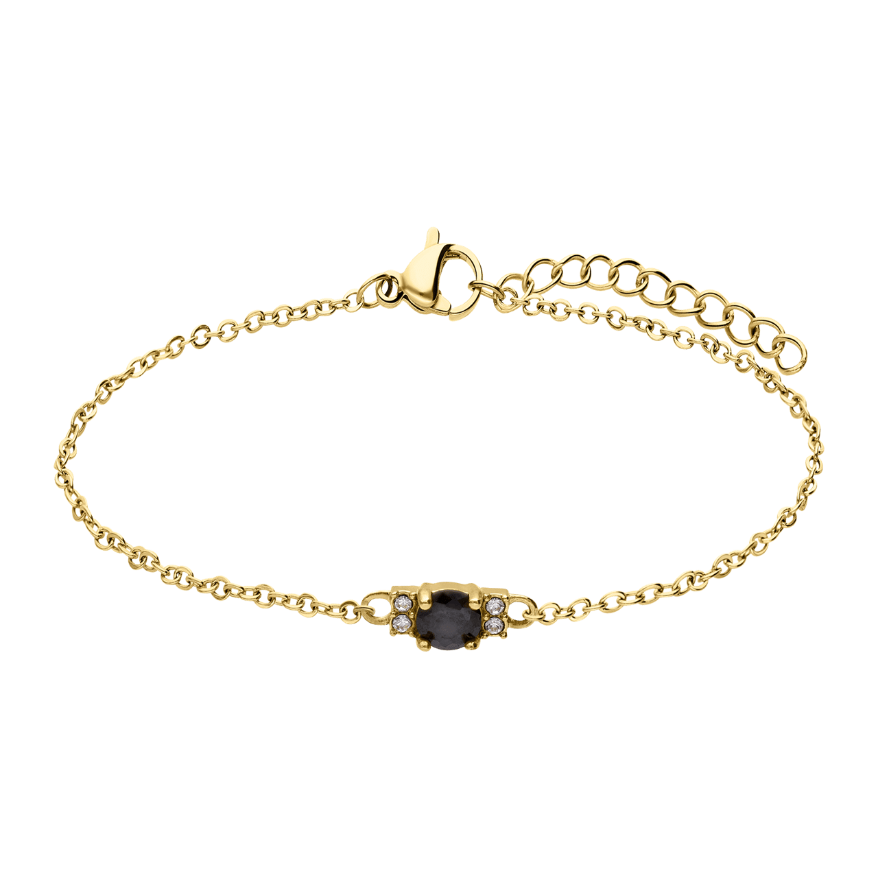 Stainless steel goldplated vintage armband met zwart zirkonia