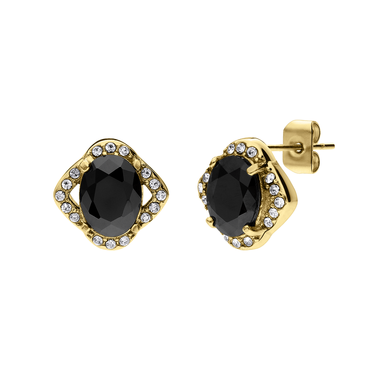 Stalen goldplated vintage oorbellen met zwart zirkonia