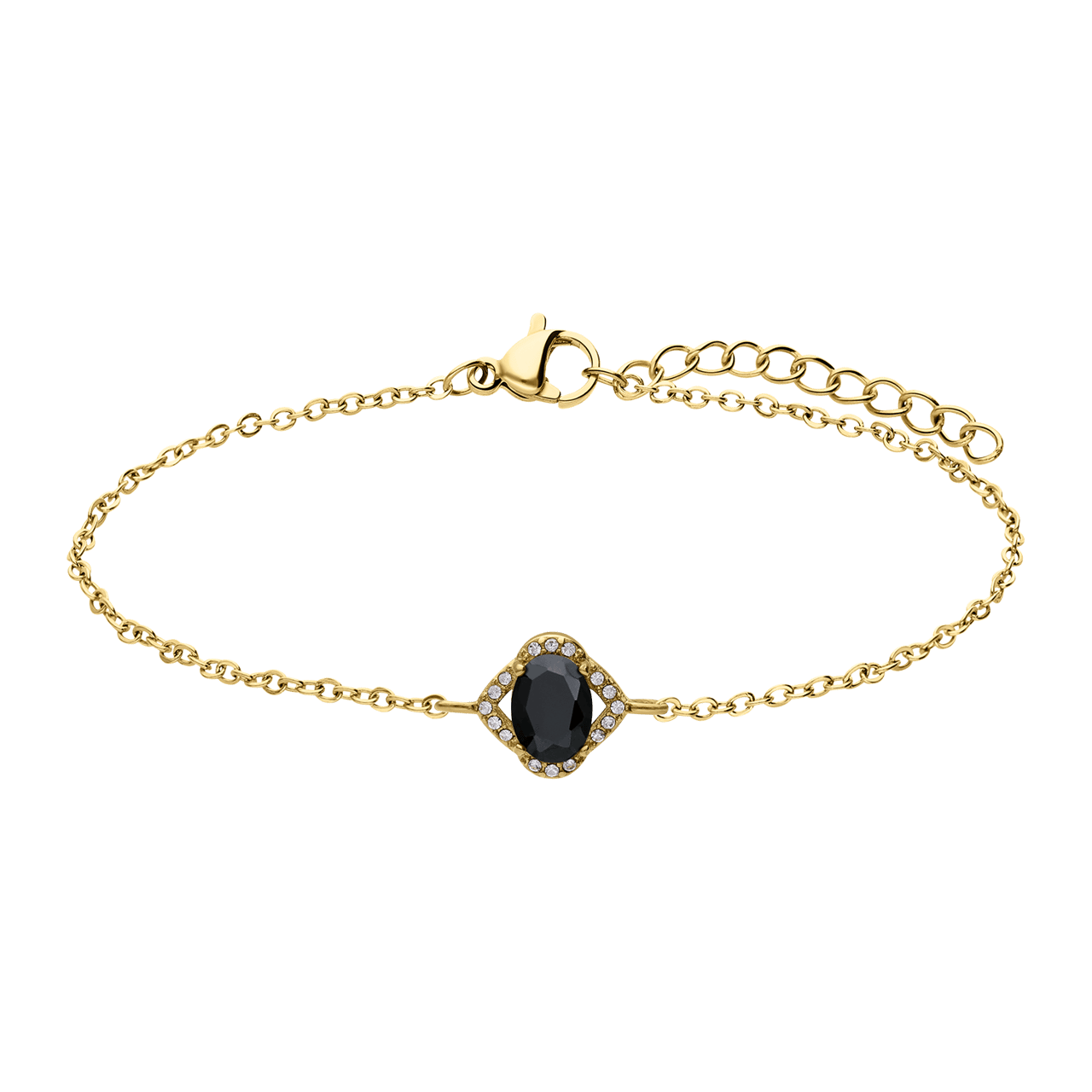 Stainless steel goldplated vintage armband met zwart zirkonia
