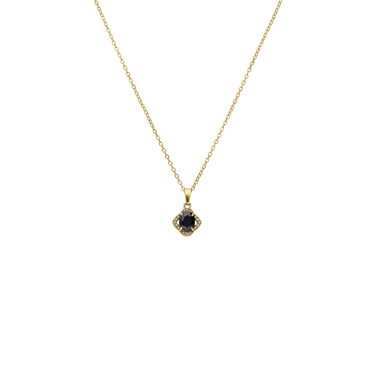 Stainless steel goldplated vintage ketting met zwart zirkonia