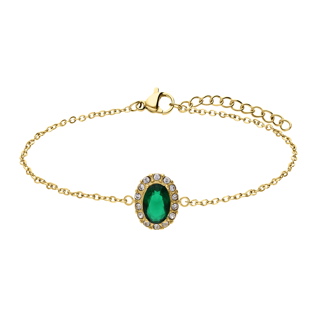 Stainless steel goldplated vintage armband met groen zirkonia