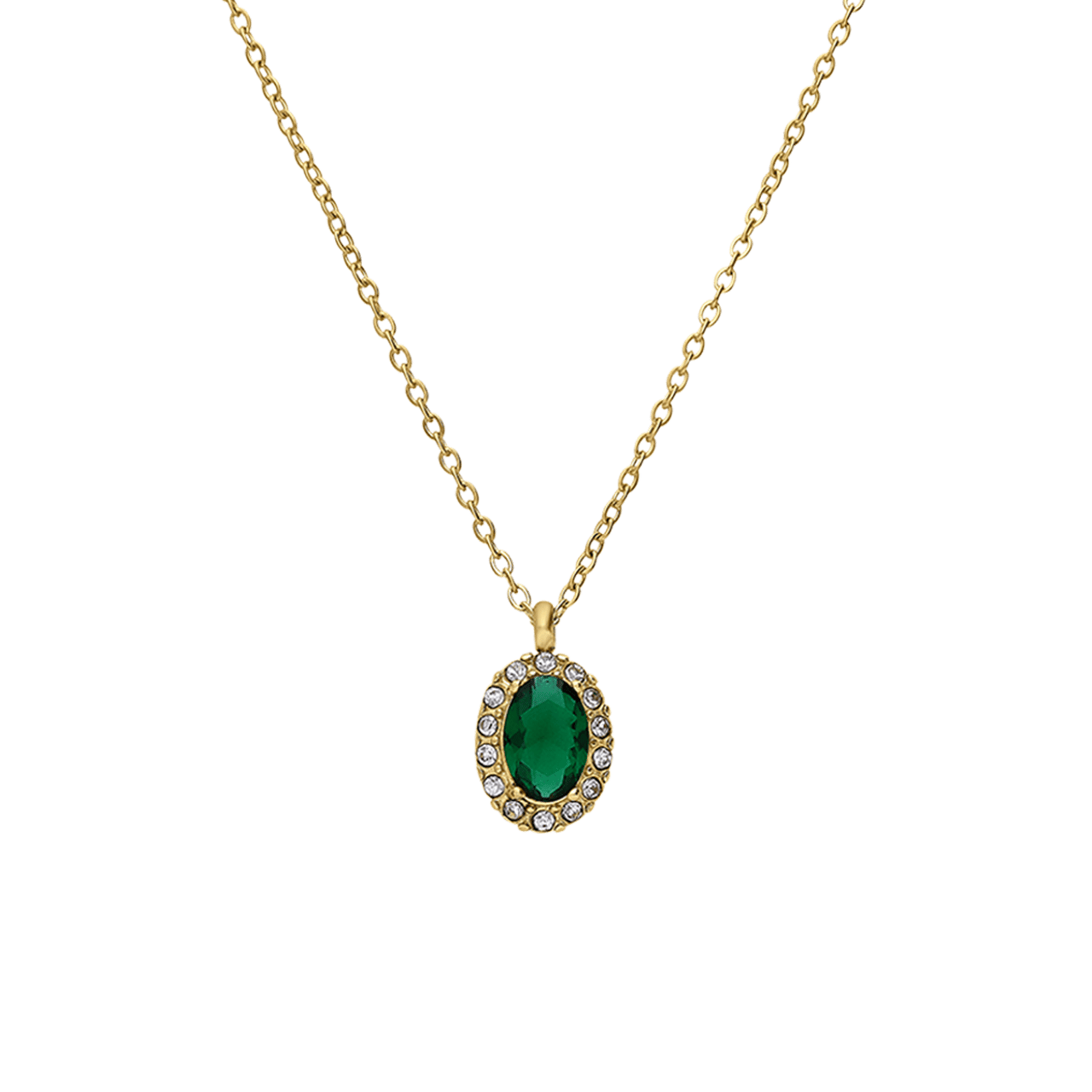 Stainless steel goldplated vintage ketting met groen zirkonia