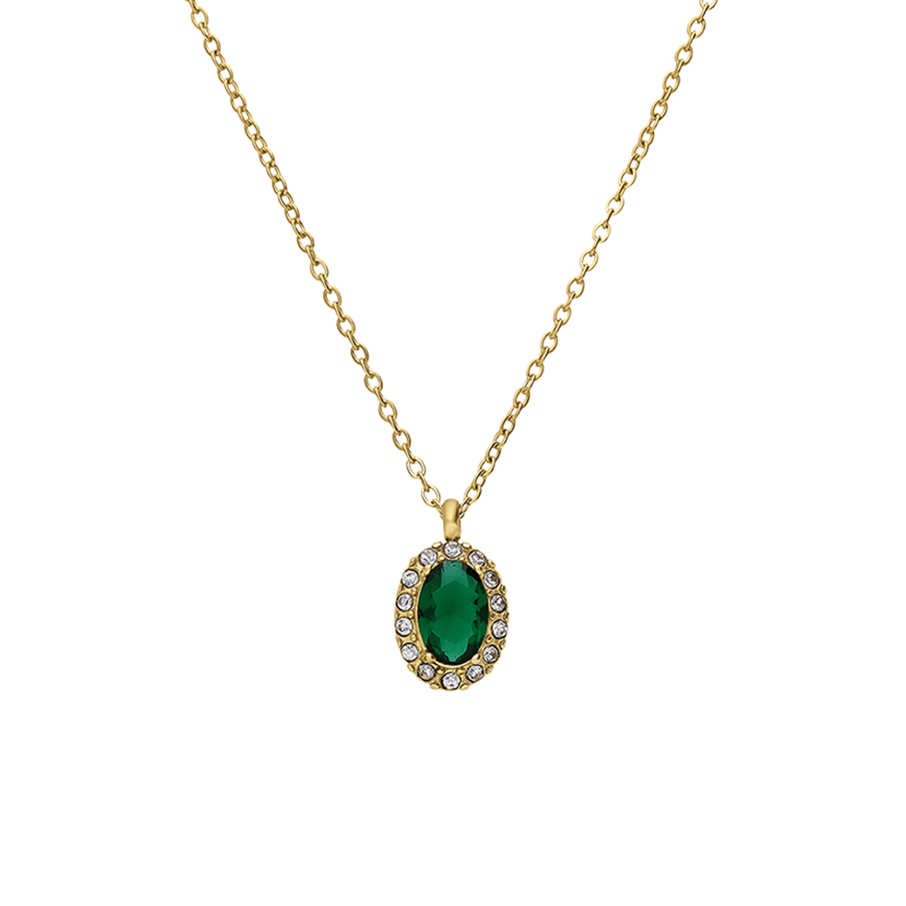 Stalen goldplated vintage ketting met groen zirkonia