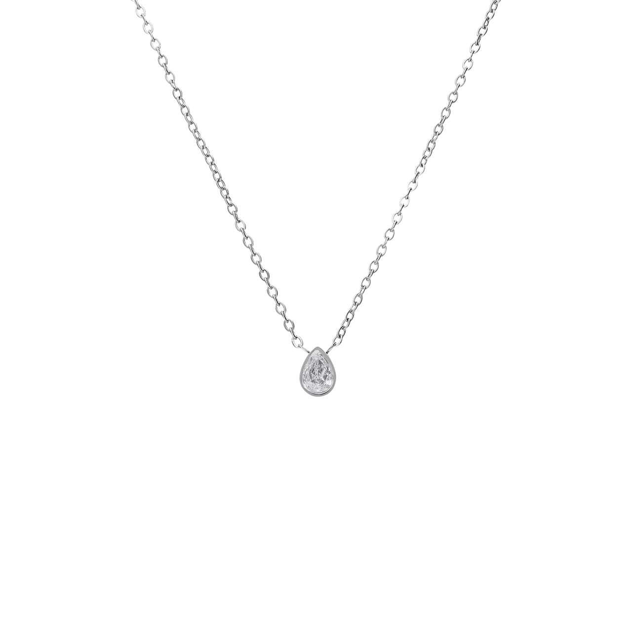 Stainless steel ketting met druppel zirkonia