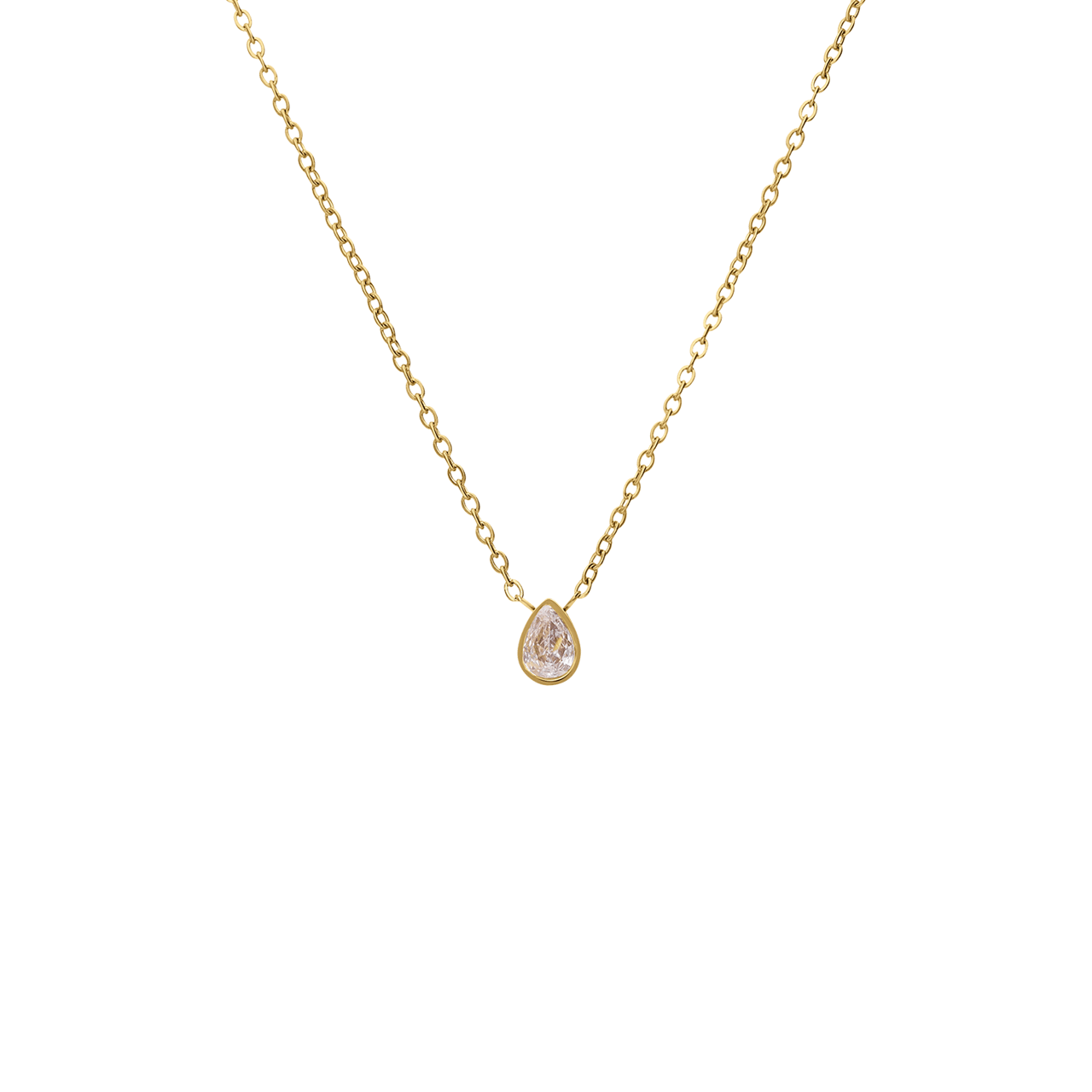 Halskette aus Edelstahl, vergoldet, mit Tropfen, Zirkonia