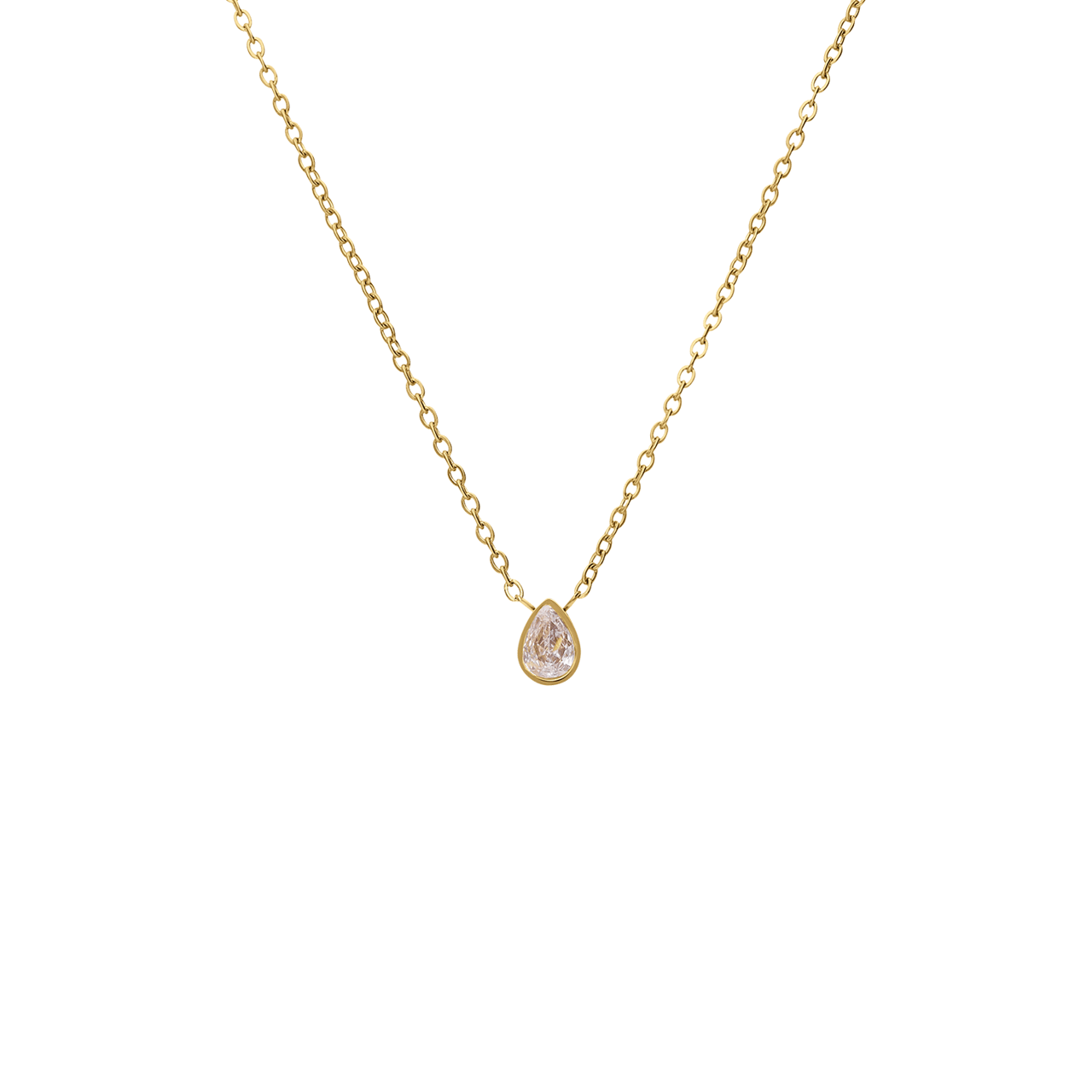 Stainless steel goldplated ketting met druppel zirkonia
