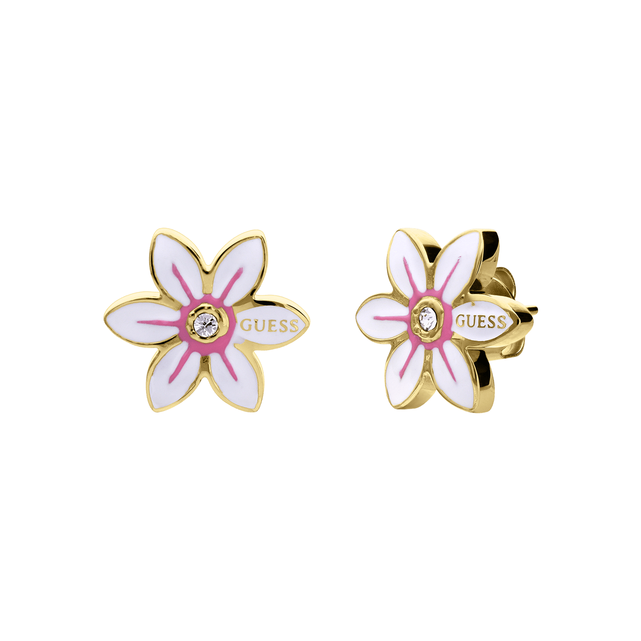 Guess stainless steel goldplated oorknoppen WHITE LOTUS