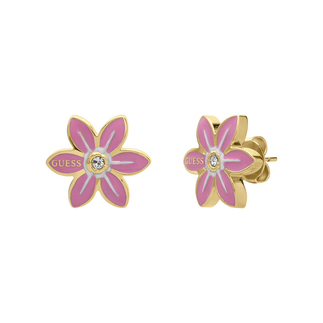 Guess Ohrstecker aus Edelstahl, vergoldet, Rosa, WHITE LOTUS