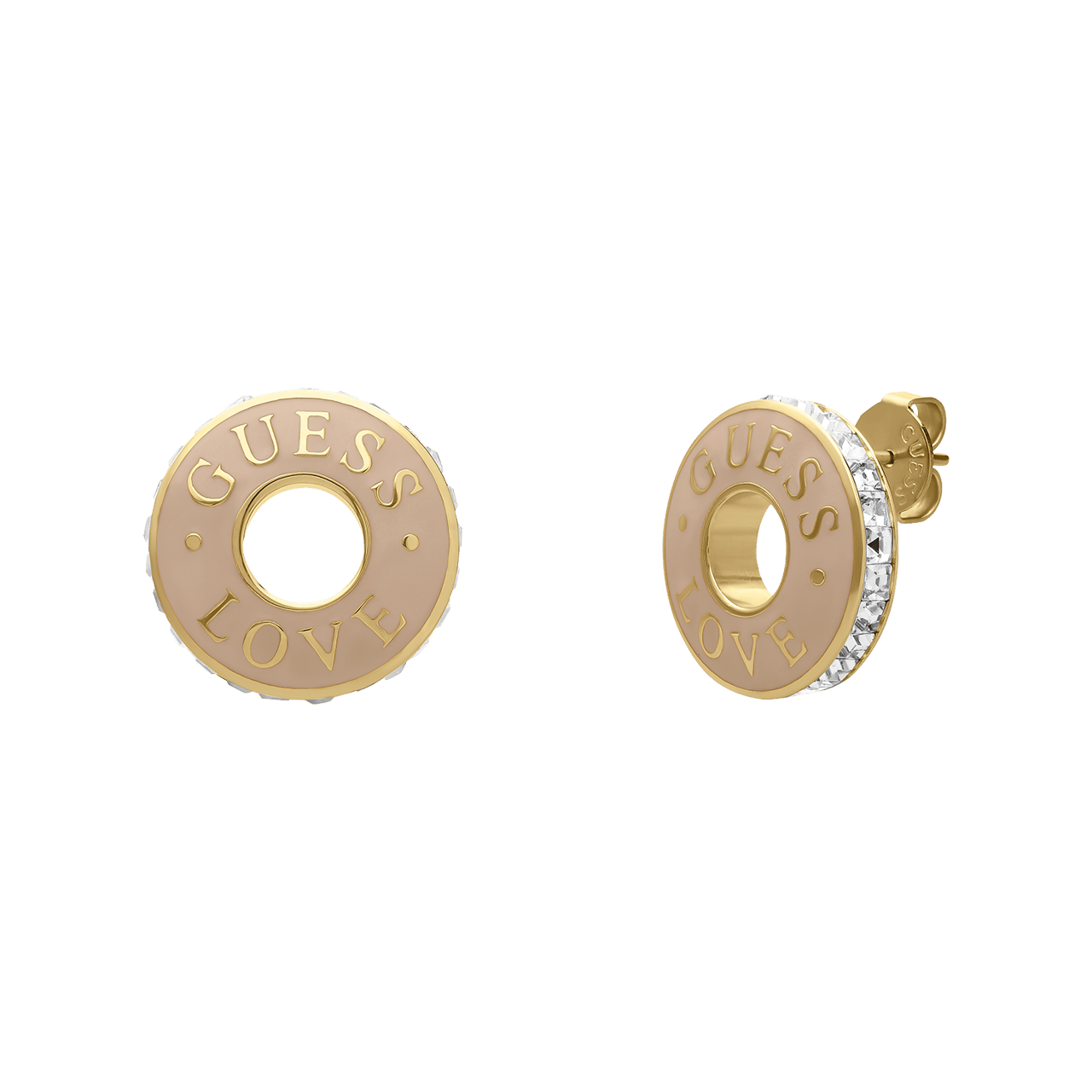 Guess stainless steel goldplated oorknoppen LOVE GUESS