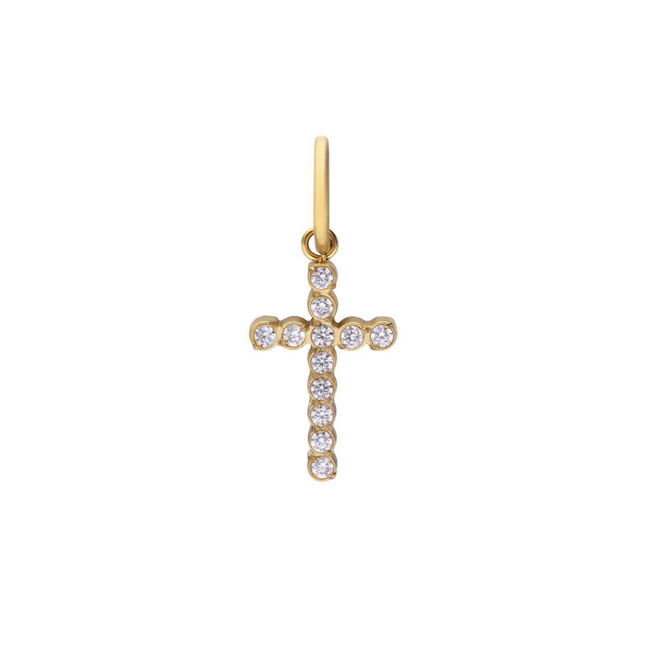 Charm aus Edelstahl, vergoldet, Kreuz mit Zirkonia