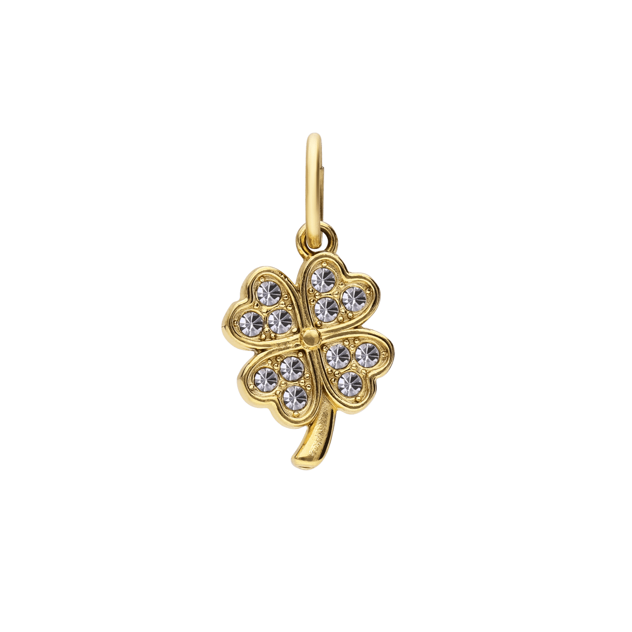 Charm aus Edelstahl, vergoldet, Kleeblatt mit Zirkonia