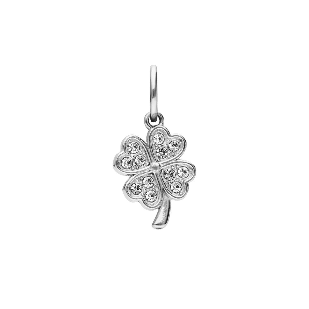 Charm aus Edelstahl, Kleeblatt mit Zirkonia