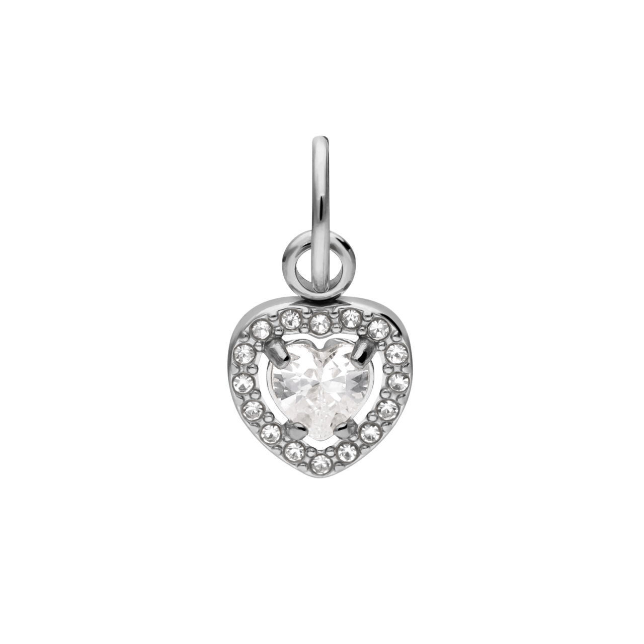Charm aus Edelstahl, offenes Herz mit Zirkonia
