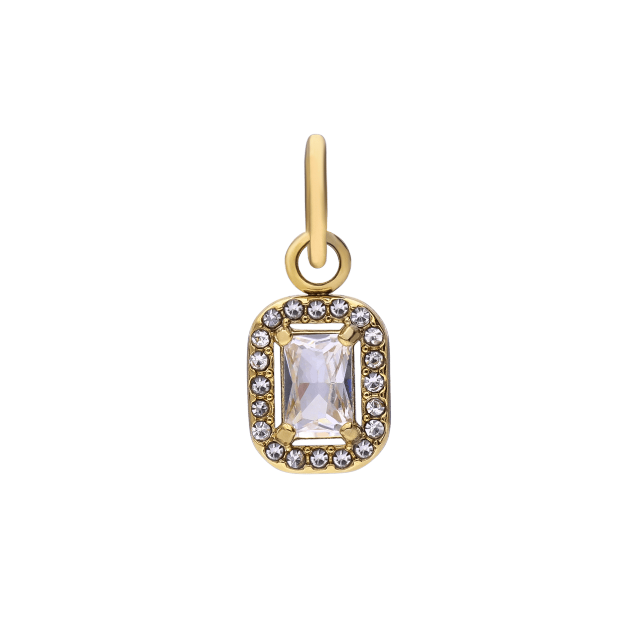 Stalen goldplated hanger open rechthoek met zirkonia voor dames