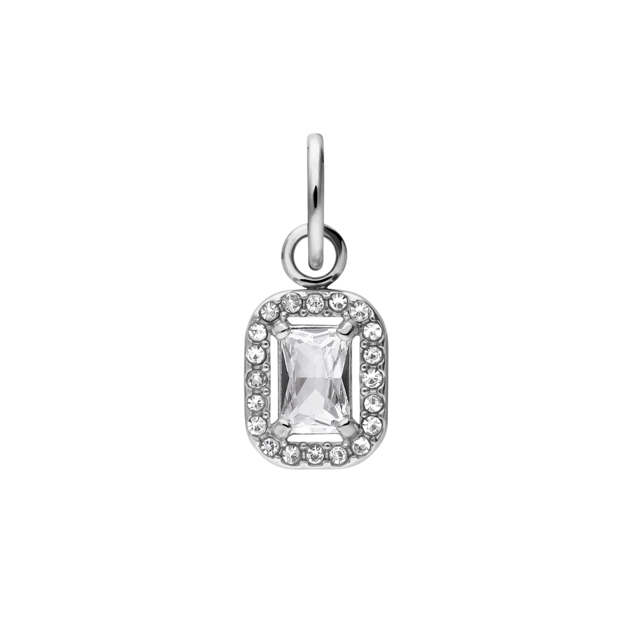 Charm aus Edelstahl, offenes Rechteck mit Zirkonia