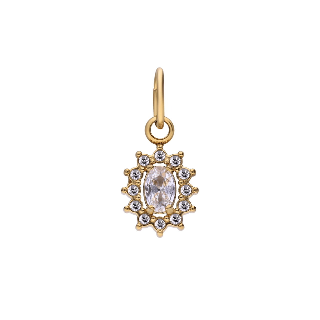 Charm aus Edelstahl, vergoldet, offenes Oval mit Zirkonia