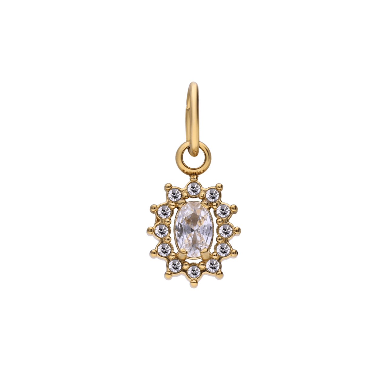 Stainless steel goldplated bedel open ovaal met zirk