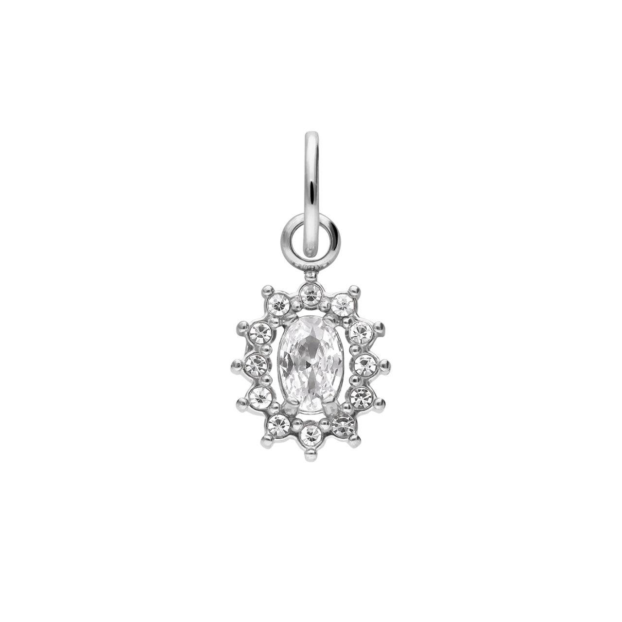 Charm aus Edelstahl, offenes Oval mit Zirkonia
