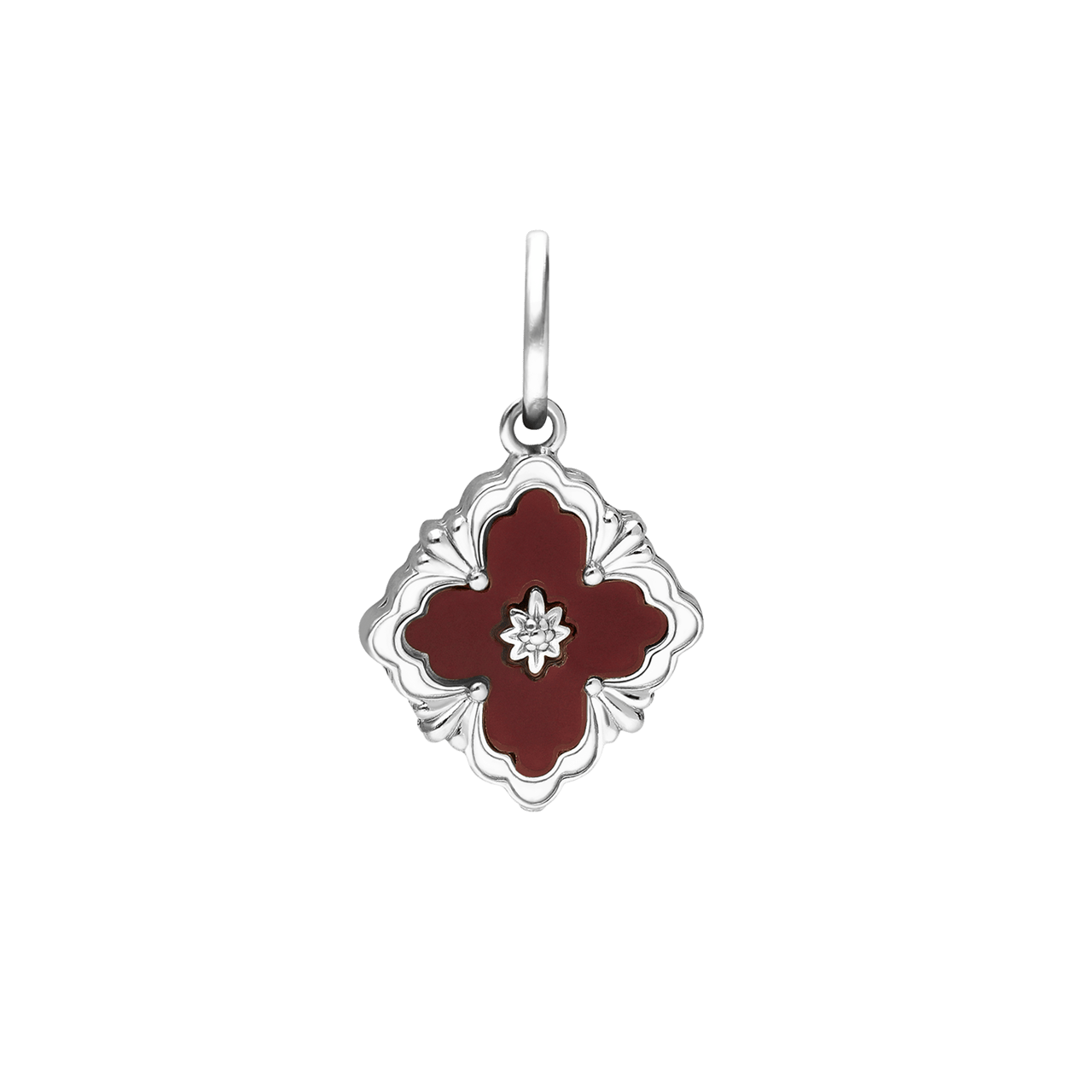 Charm aus Edelstahl, rote Blume