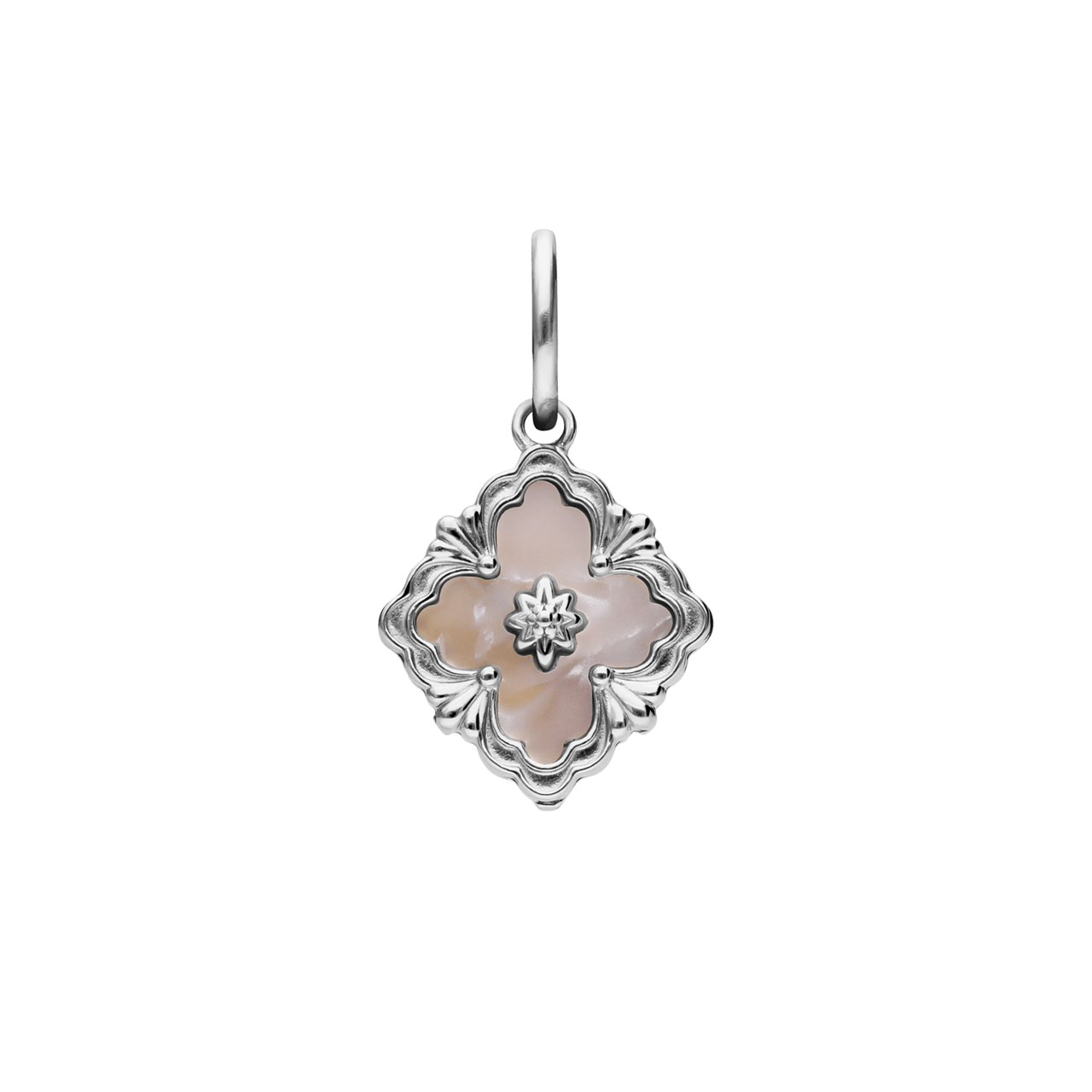 Charm aus Edelstahl, weiße Blume