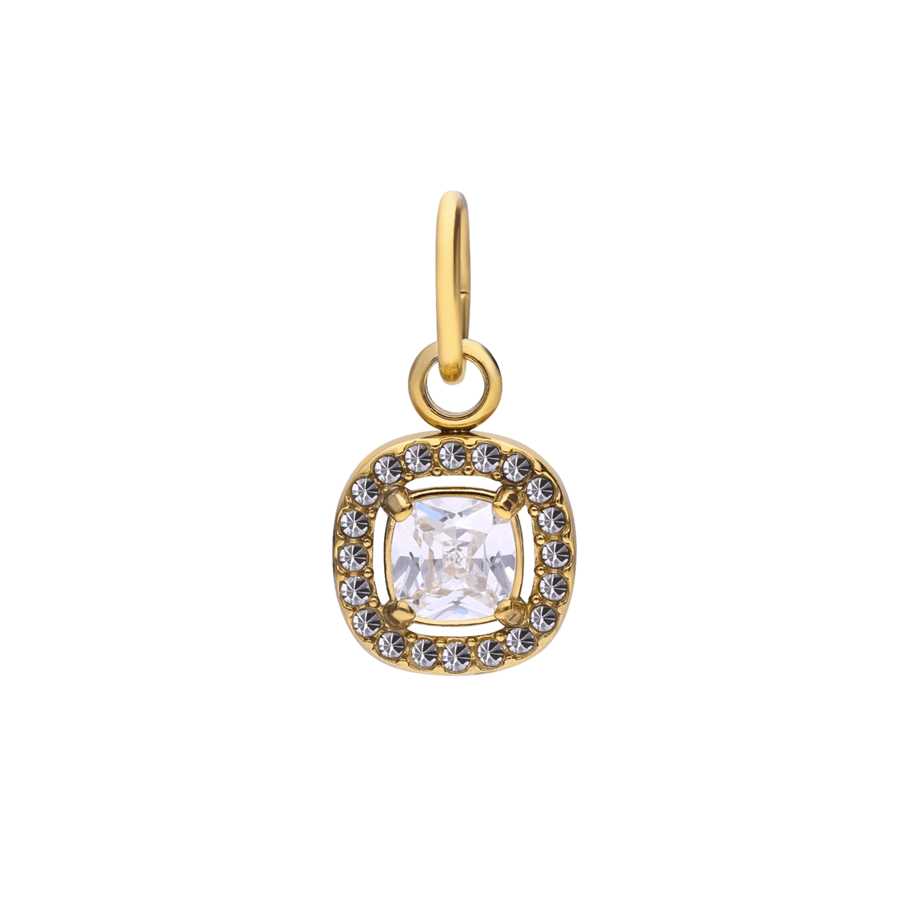 Charm aus Edelstahl, vergoldet, offenes Quadrat mit Zirkonia