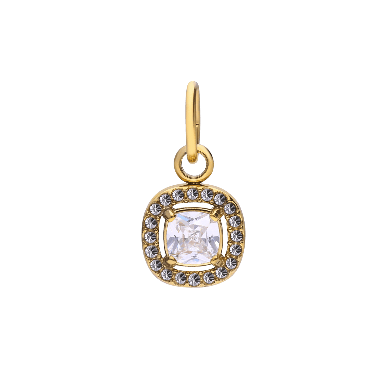 Stainless steel goldplated bedel open vierkant met zirkonia