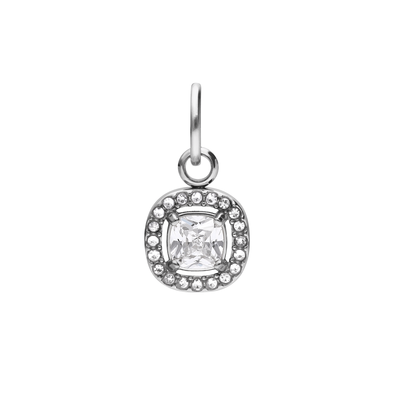 Charm aus Edelstahl, offenes Quadrat mit Zirkonia