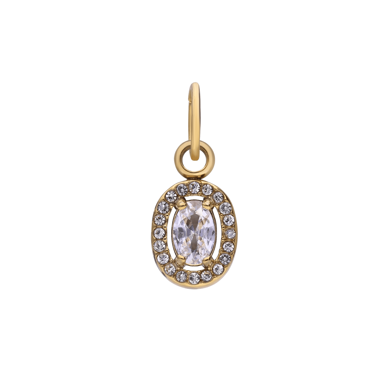 Charm aus Edelstahl, vergoldet, offenes Oval mit Zirkonia