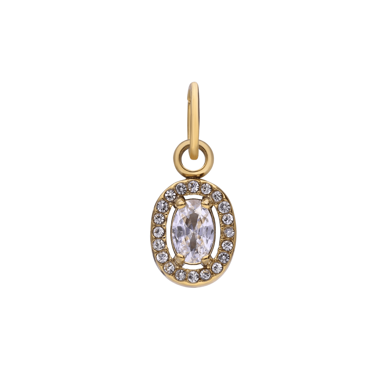 Stainless steel goldplated bedel open ovaal met zirkonia