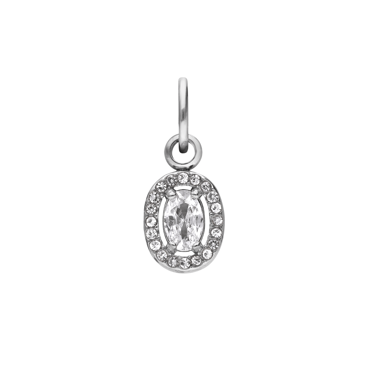 Charm aus Edelstahl, offenes Oval mit Zirkonia