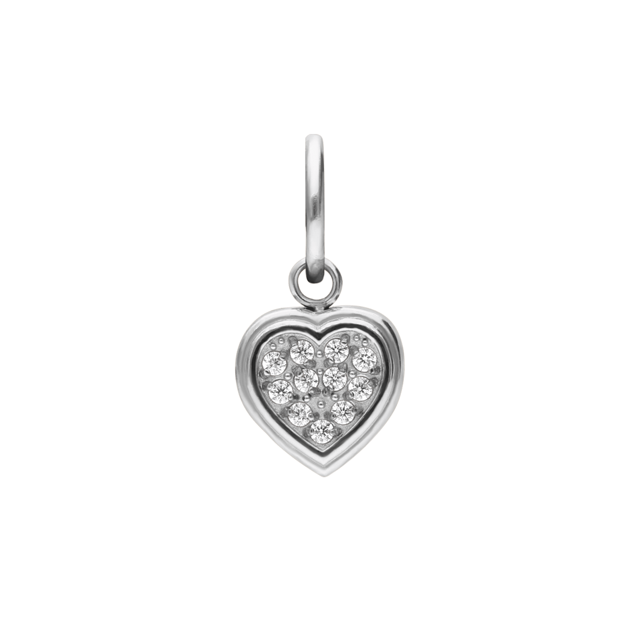 Charm aus Edelstahl, Herz mit Zirkonia