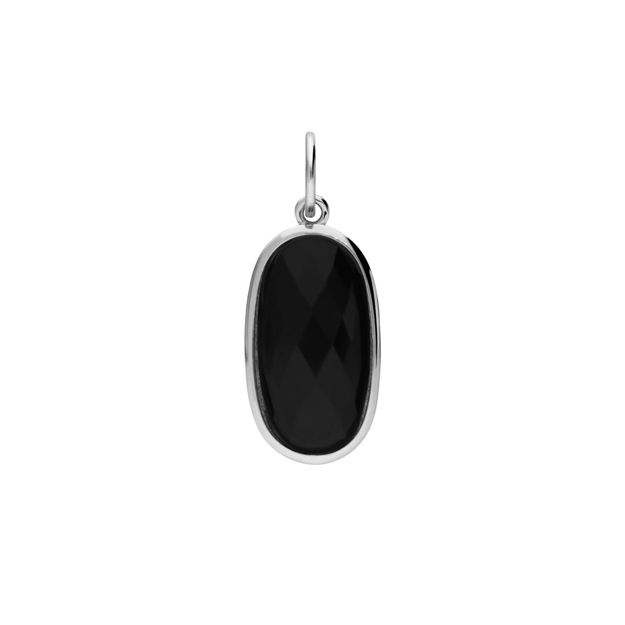 Charm aus Edelstahl, oval, mit schwarzem Achat