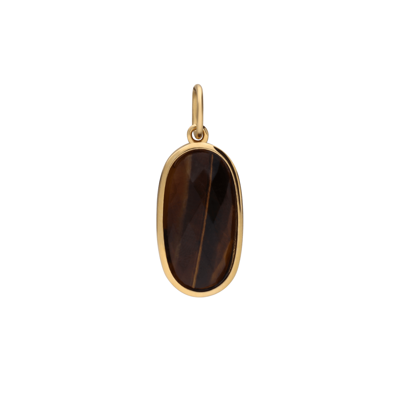 Charm aus Edelstahl, vergoldet, oval, mit Tigerauge