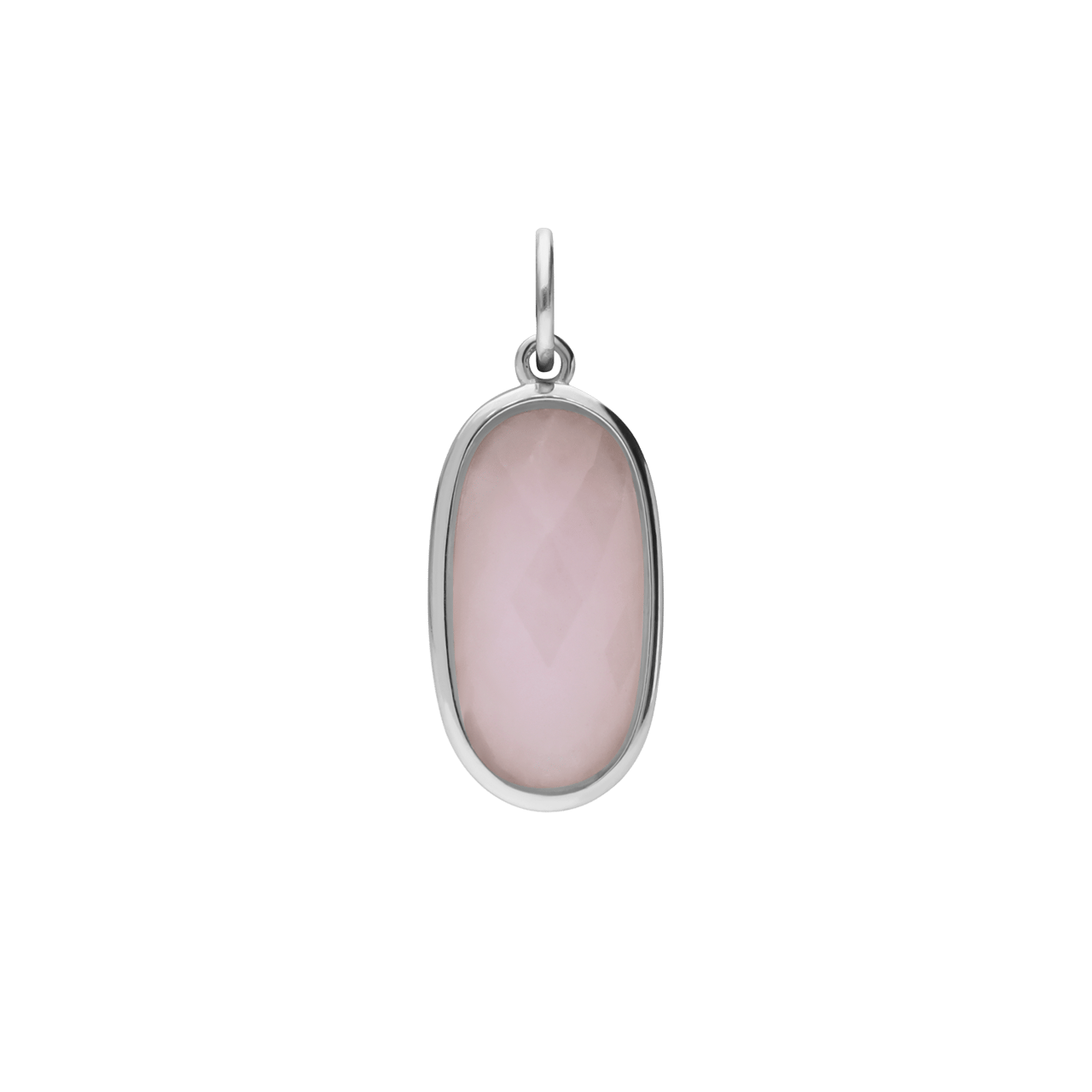 Charm aus Edelstahl, oval, mit Rosenquarz
