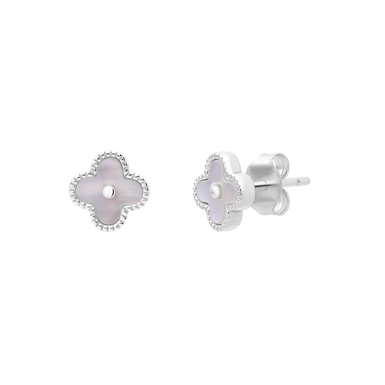 Ohrstecker aus 925er Silber, Kleeblatt, Perlmutt