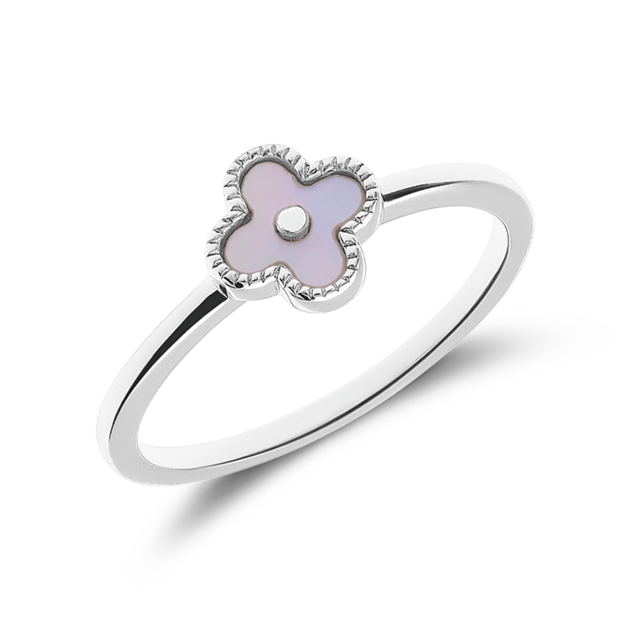 Ring aus 925er Silber, Kleeblatt, Perlmutt