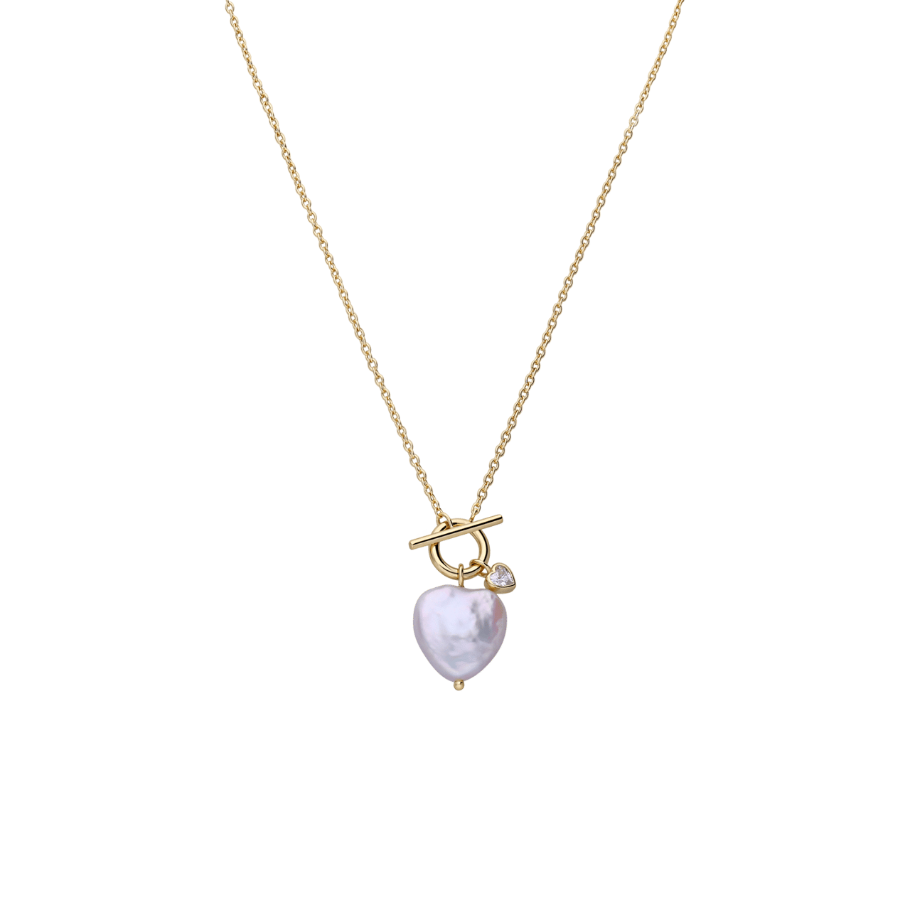 Zilveren goldplated ketting met hanger hart met parel voor dames