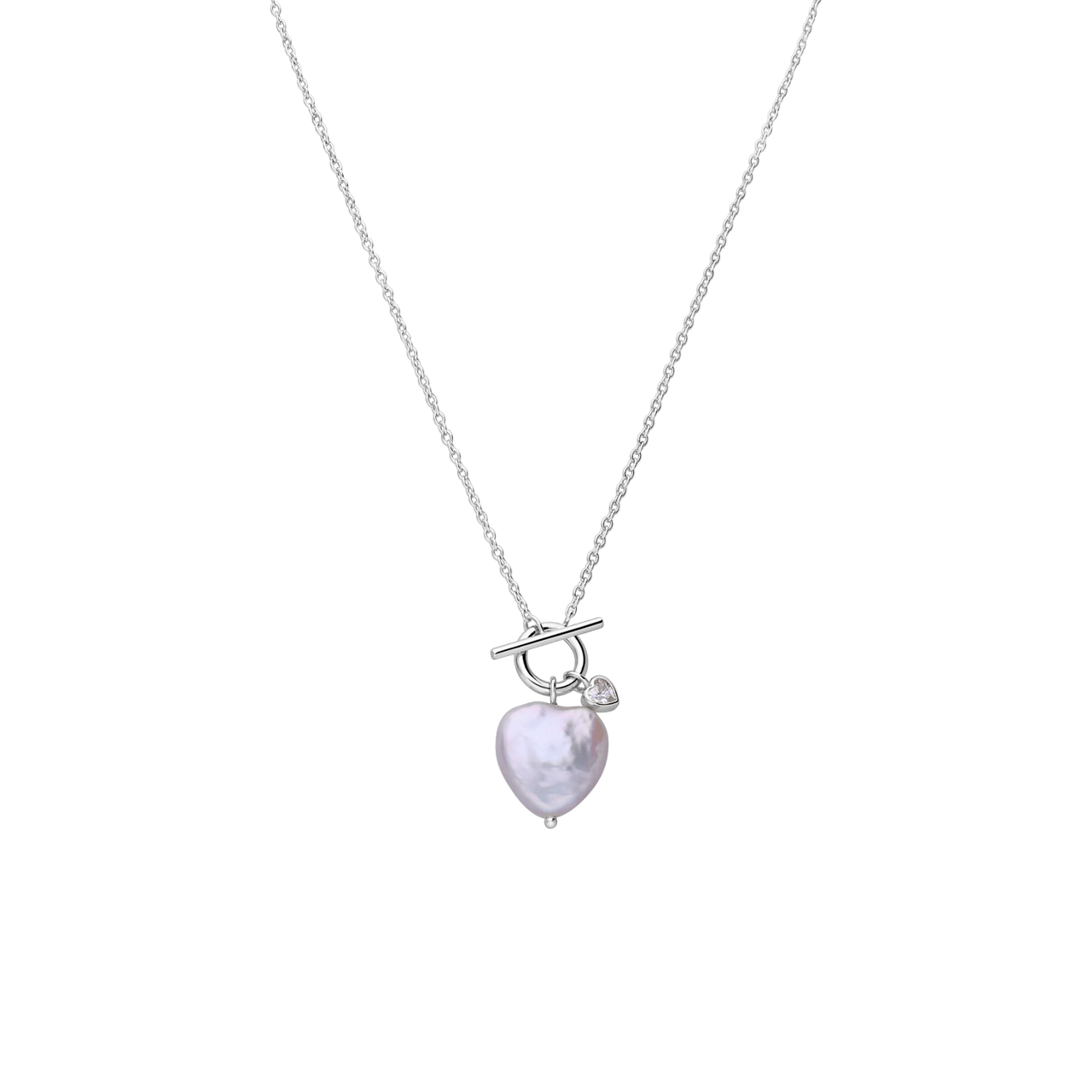 Halskette aus 925er Silber, Herz, Perle